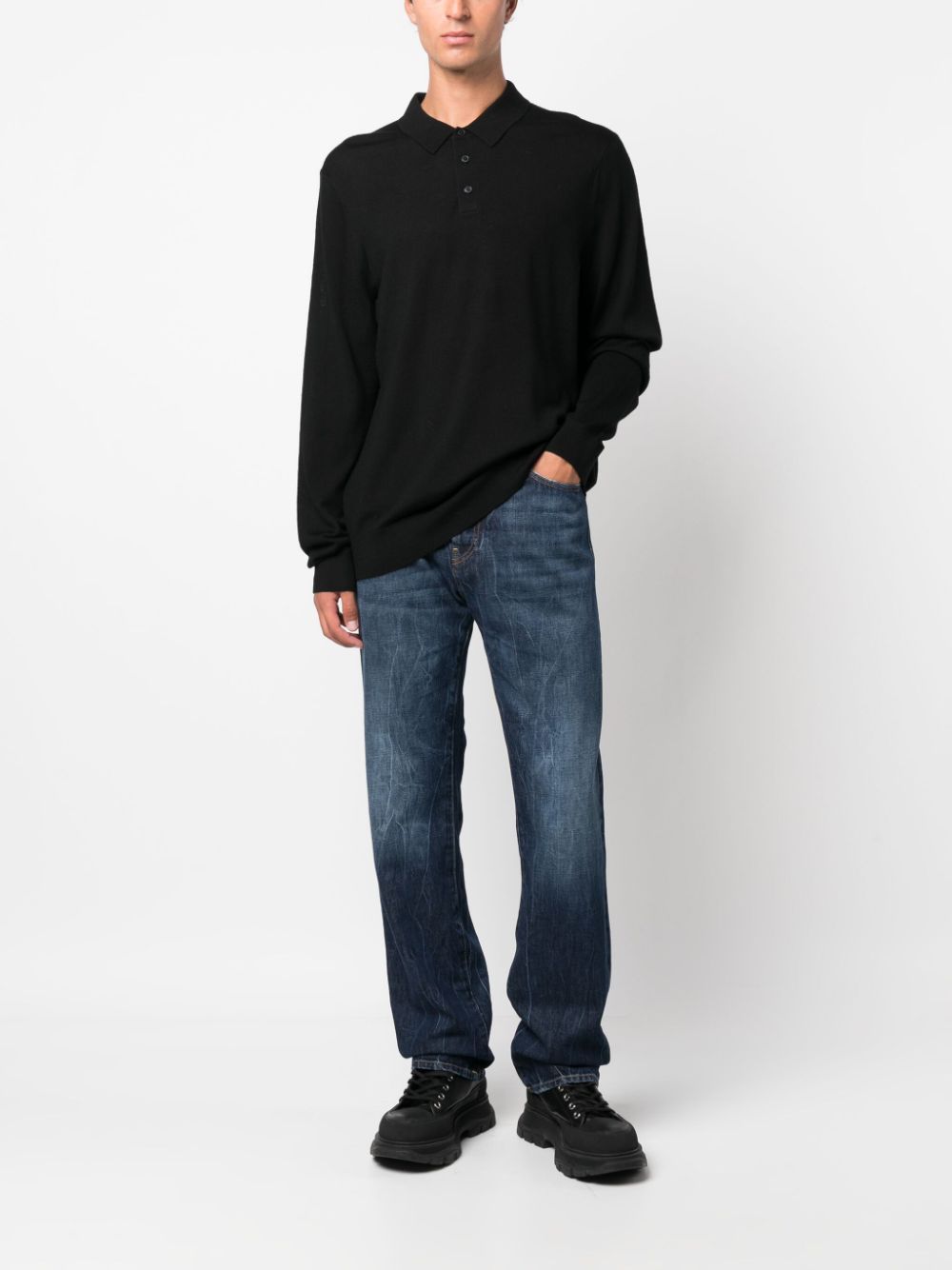 Shop Michael Kors Core Merino Long Sleeves Polo In Black
