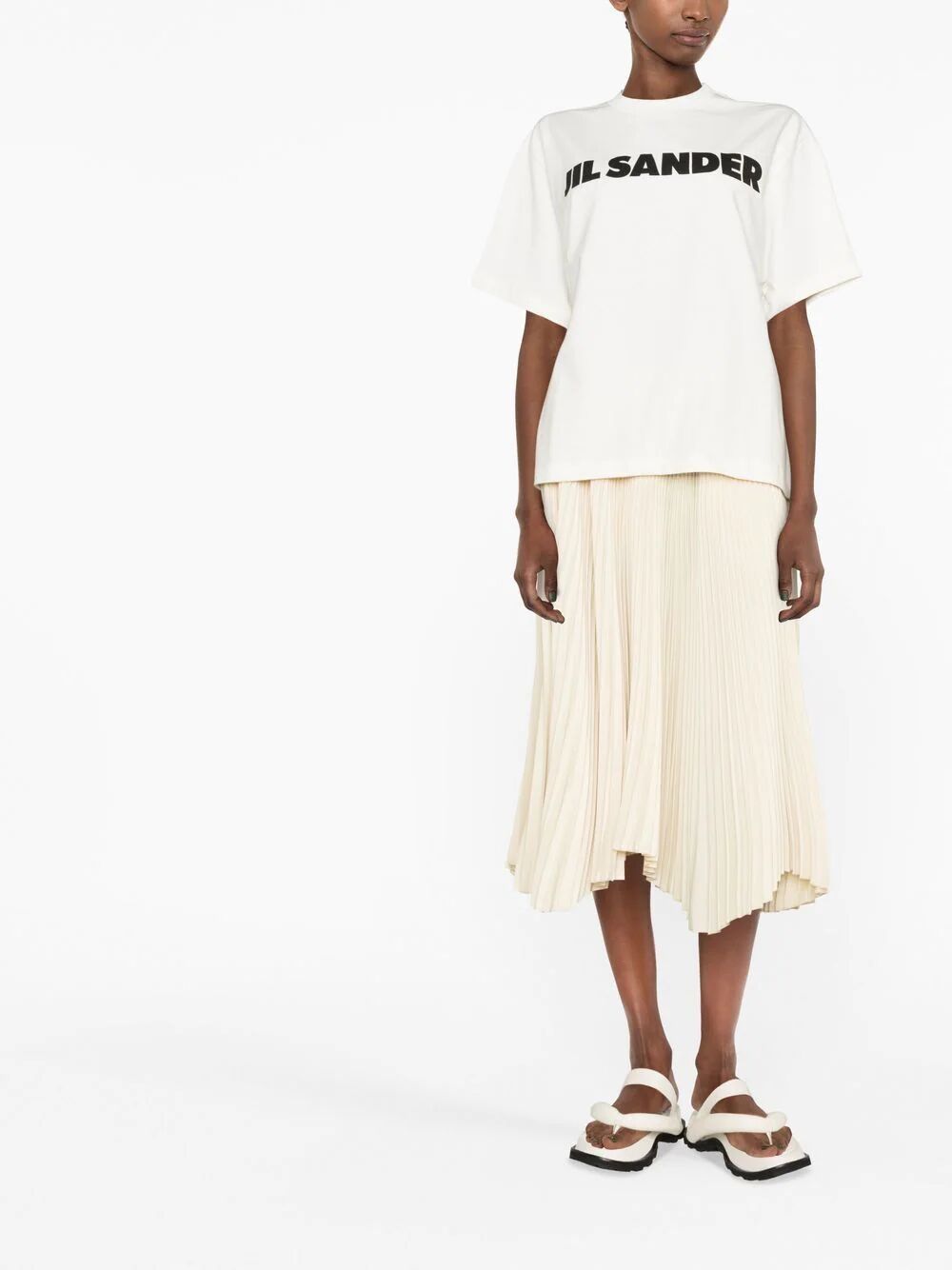Shop Jil Sander Crew Neck Short Sleeve Boxy T-shirt With Printed Logo In White