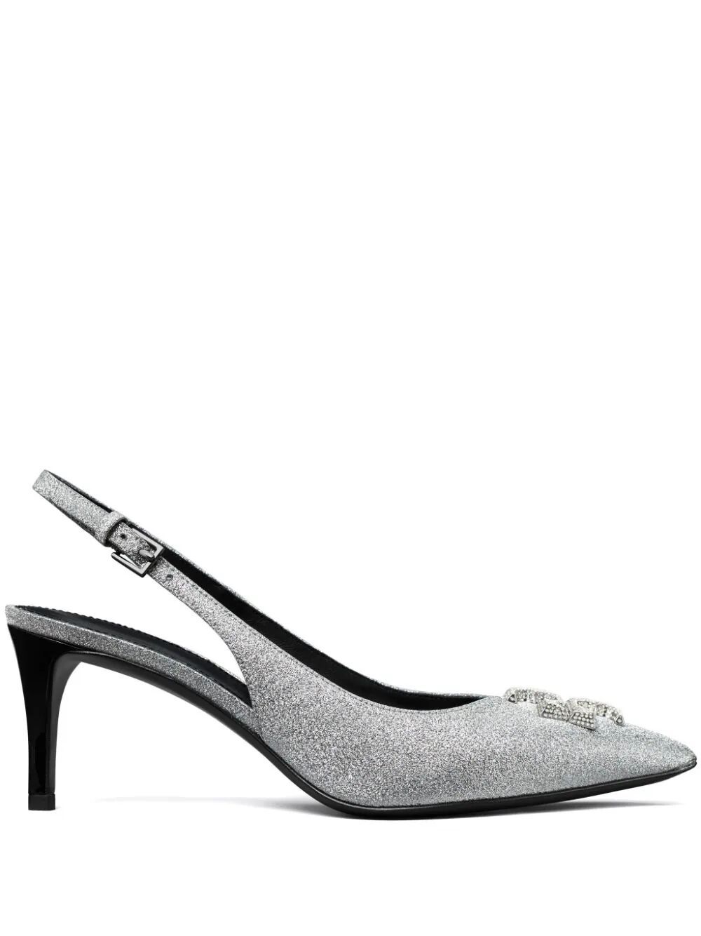 Shop Tory Burch Eleanor Pave Slingback In Grey