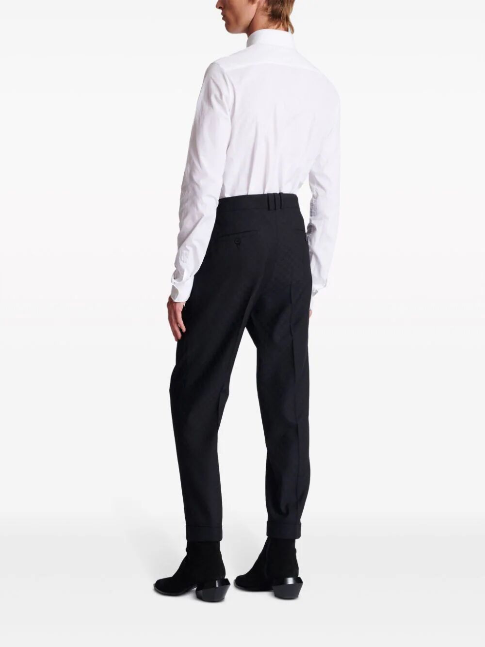 Shop Balmain Monogram Jacquard Straight Wool Pants In Black