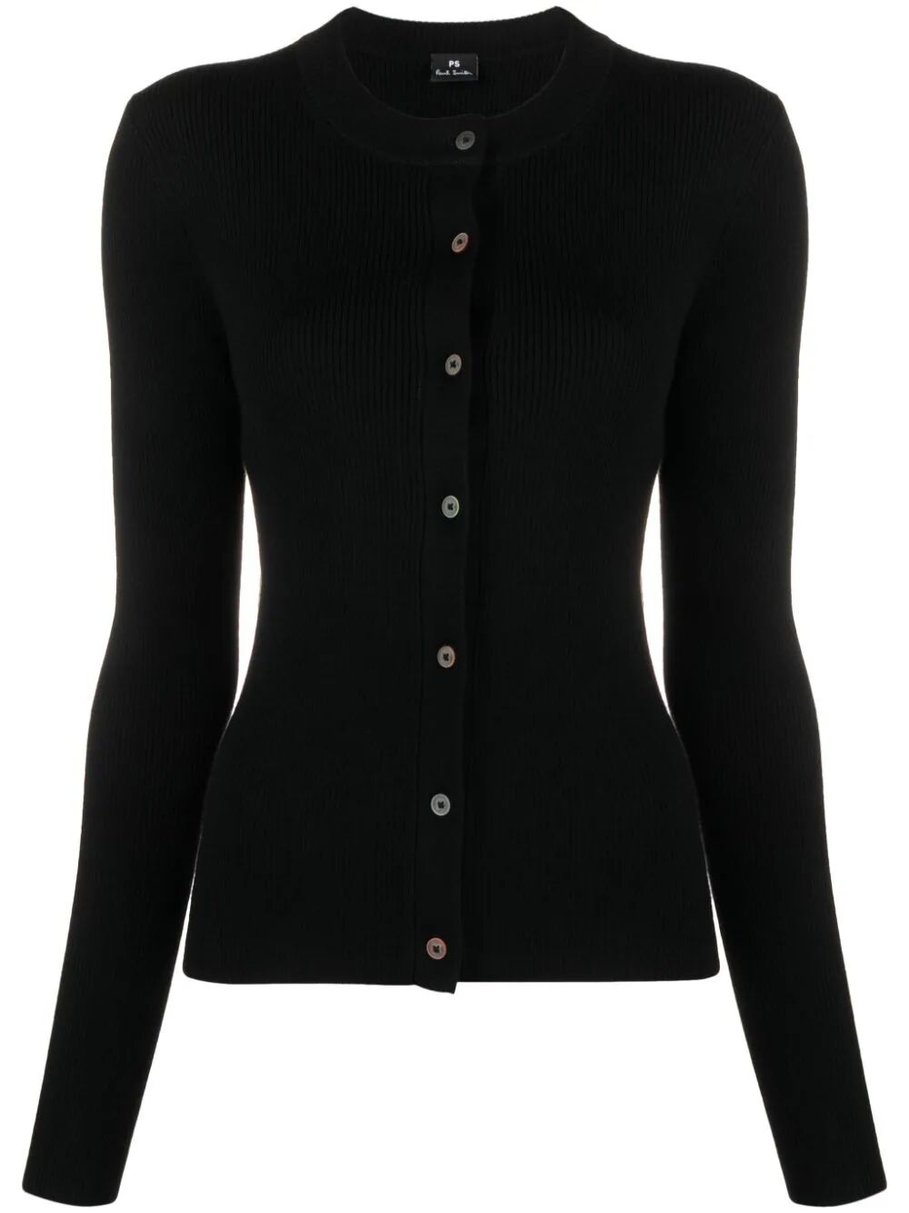 Ps By Paul Smith Ribbed Wool Cardigan In Black