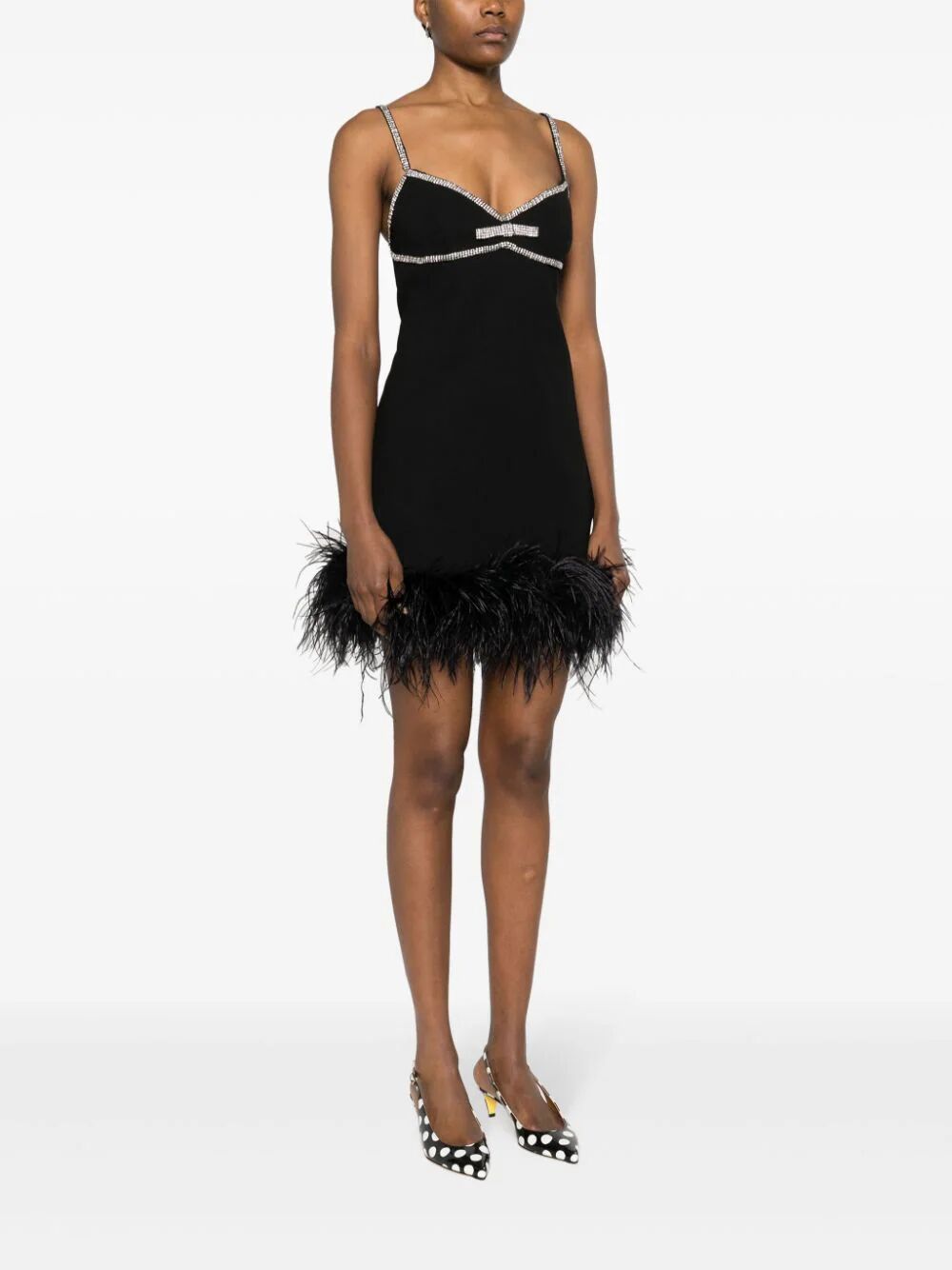 Shop Self-portrait Black Crepe Feather Mini Dress