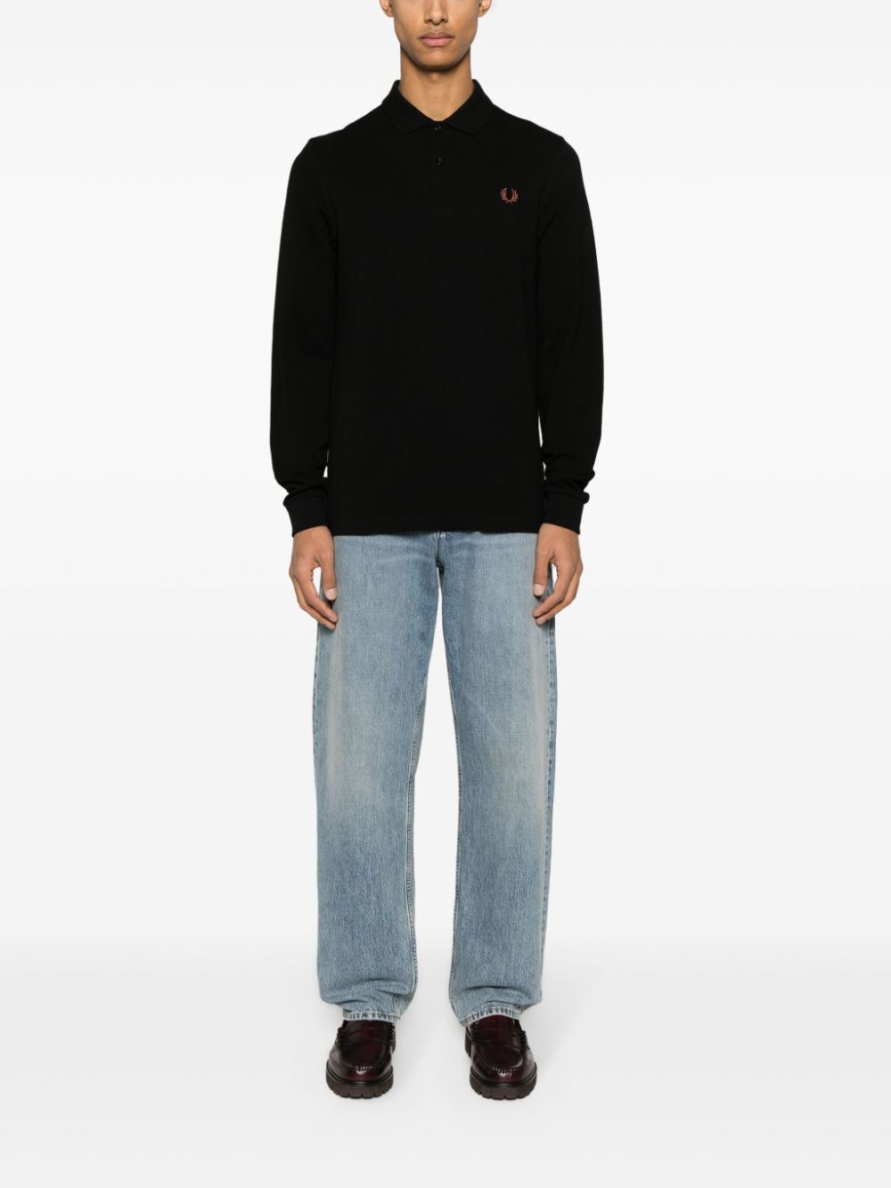 Shop Fred Perry Fp Long Sleeve Plain  Shirt In Black