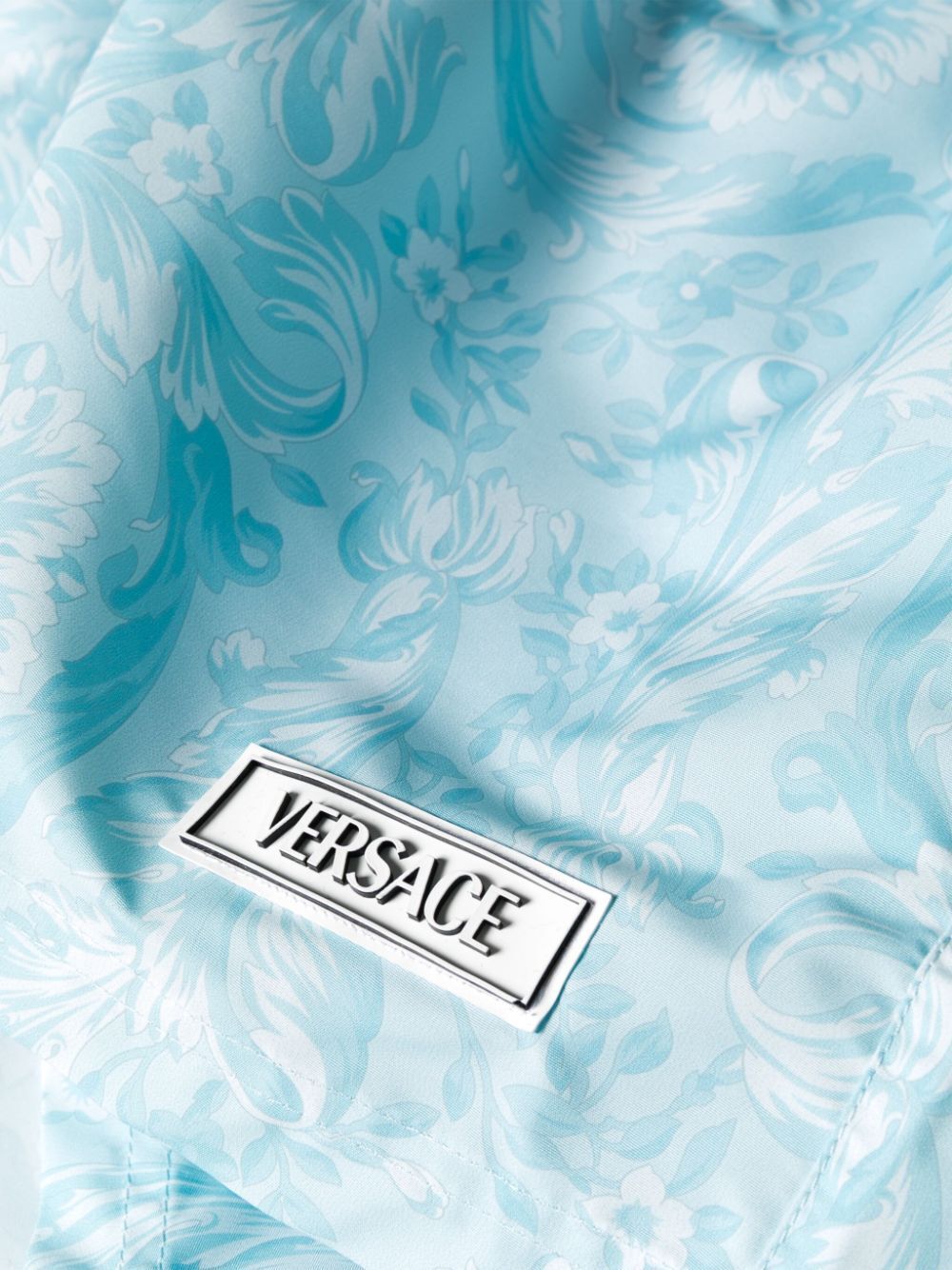 Shop Versace Swim Boxer Nylon Golfo Tonal Barocco Print In Blue