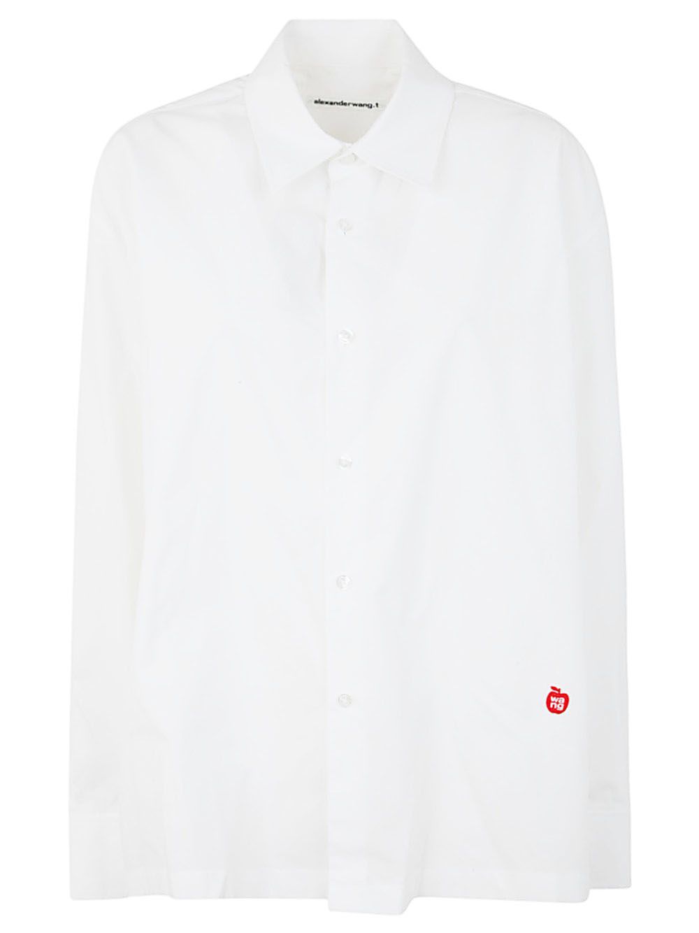 Shop Alexander Wang Button Up Long Sleeve Shirt With Logo Apple Patch In White