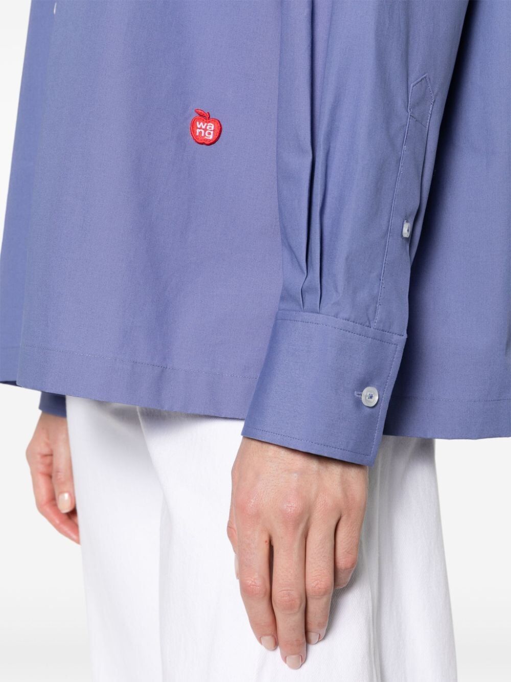 Shop Alexander Wang Button Up Long Sleeve Shirt With Logo Apple Patch In Pink & Purple
