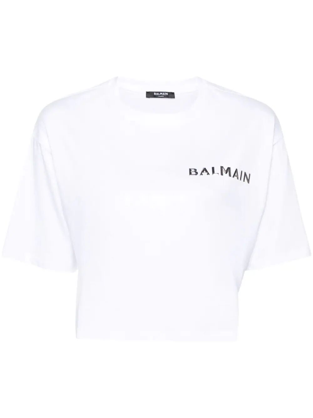 Shop Balmain Laminated Cropped T-shirt In Black