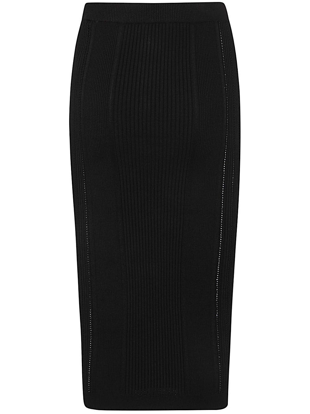 Shop Balmain High Waist Five Button See Through Knit Midi Skirt In Black