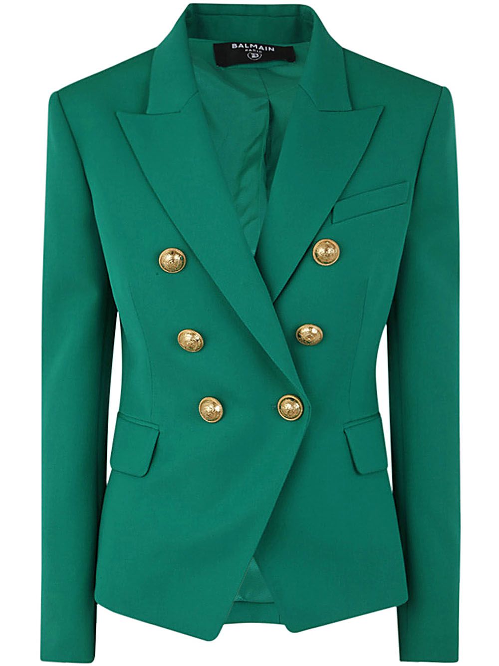 Shop Balmain Six Button Jacket In Green