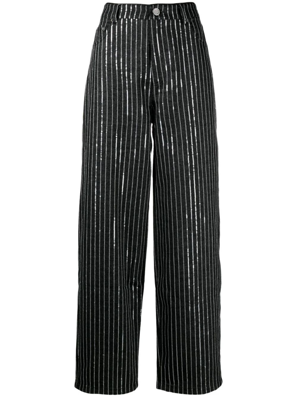 Shop Rotate Birger Christensen Sequin Twill Wide Pants In Black