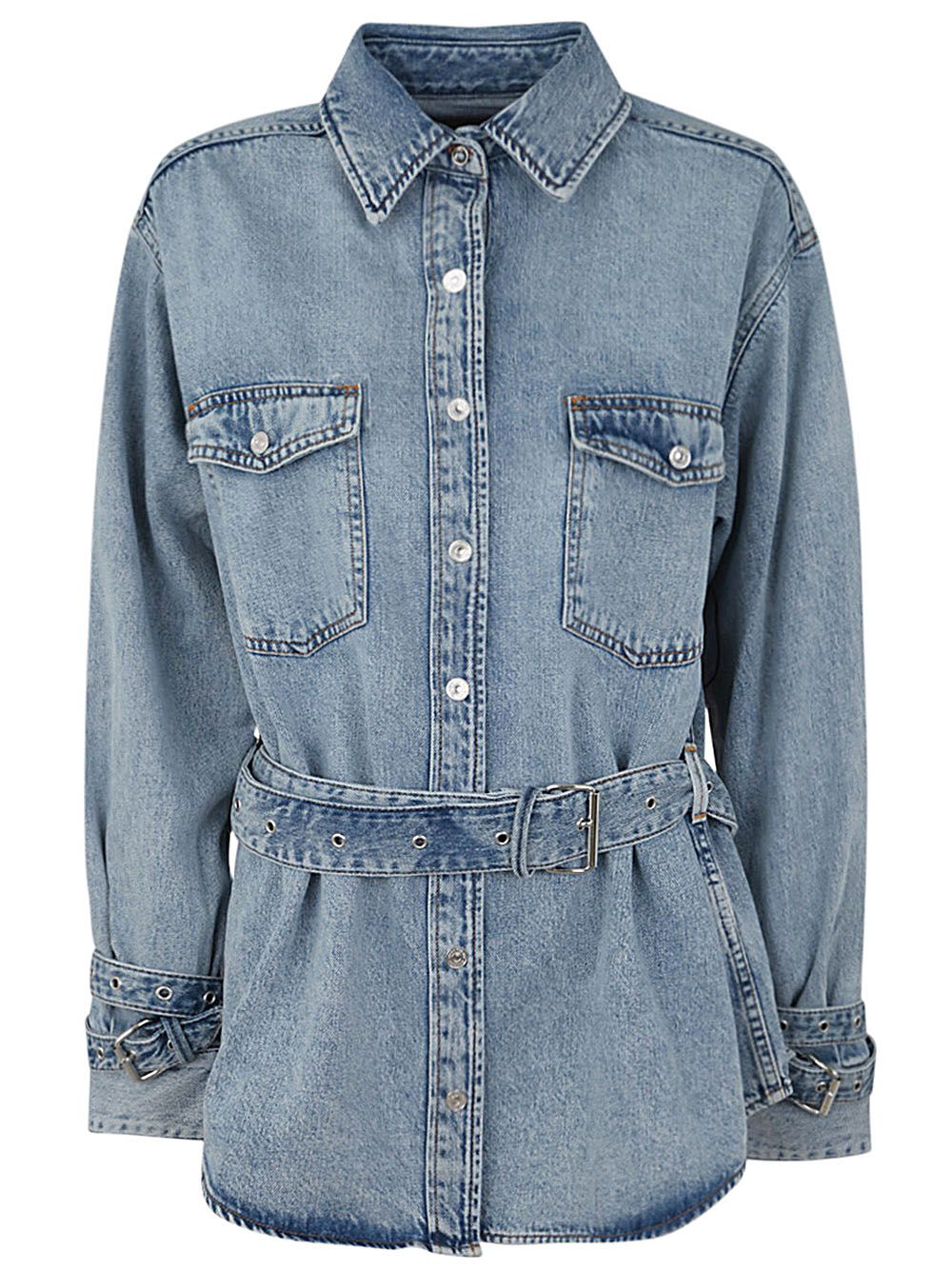 Seven For All Mankind Chiara Biasi X 7fam Belted Overshirt Unwind In Blue