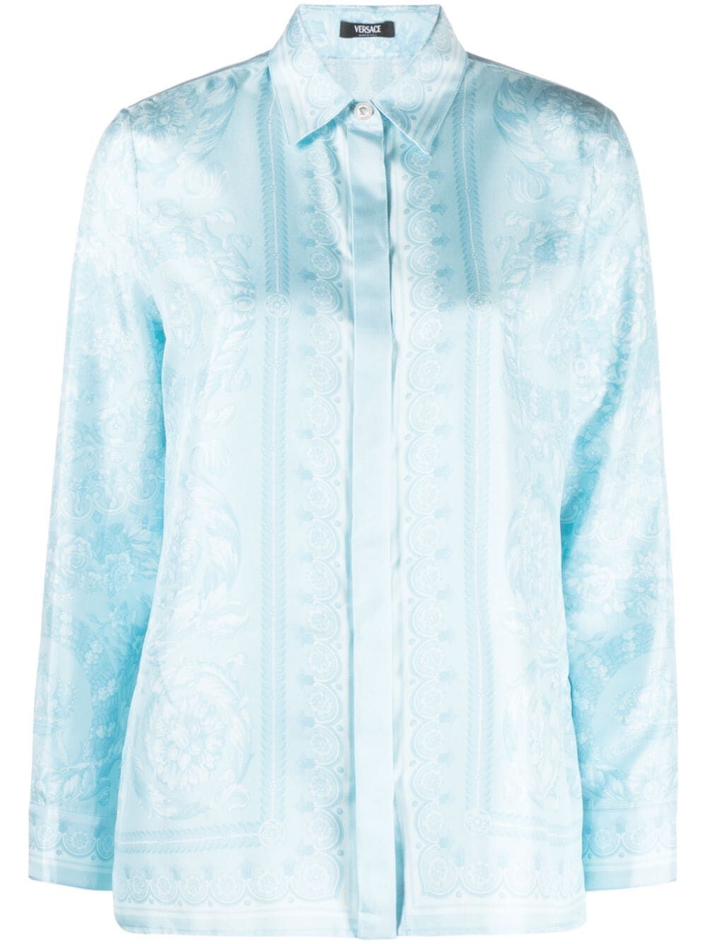 Shop Versace Formal Shirt Silk Twill Fabric Baroque Print 92 In Blue