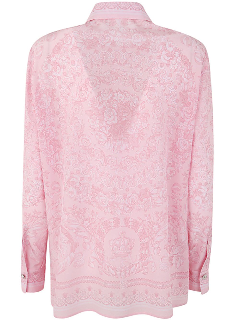 Shop Versace Formal Shirt Baroque Print Crepe De Chine Fabric In Pink & Purple