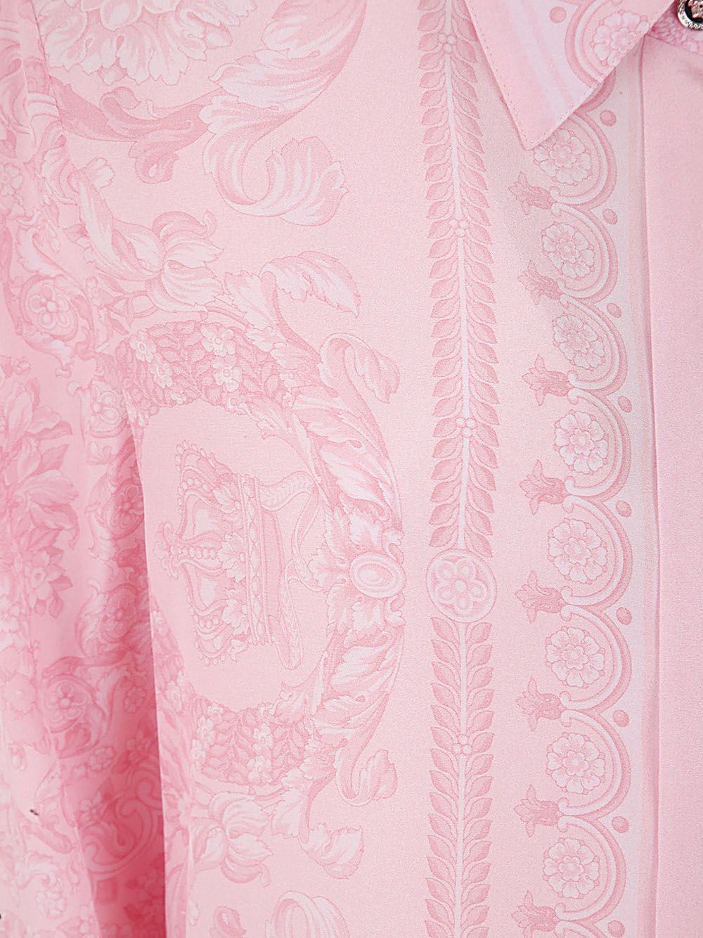 Shop Versace Formal Shirt Baroque Print Crepe De Chine Fabric In Pink & Purple