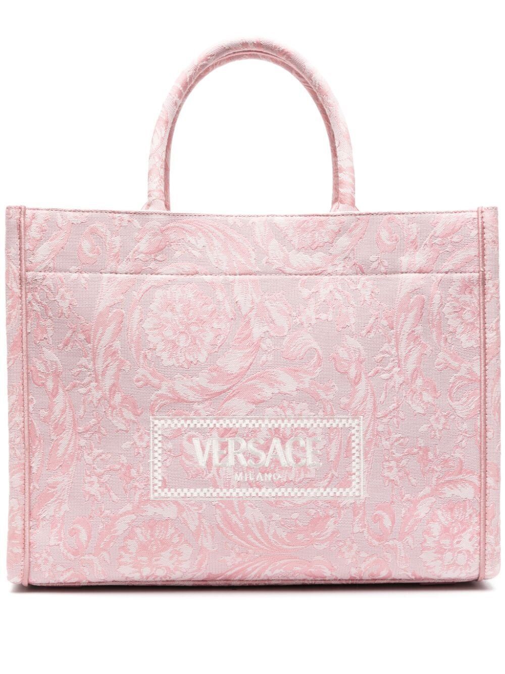 Versace Large Barocco Jacquard Tote Bag In Pink & Purple