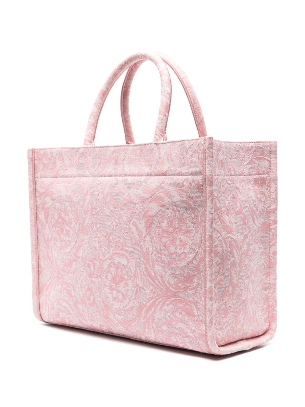 Shop Versace Large Tote Embroidery Jacquard In Pink & Purple