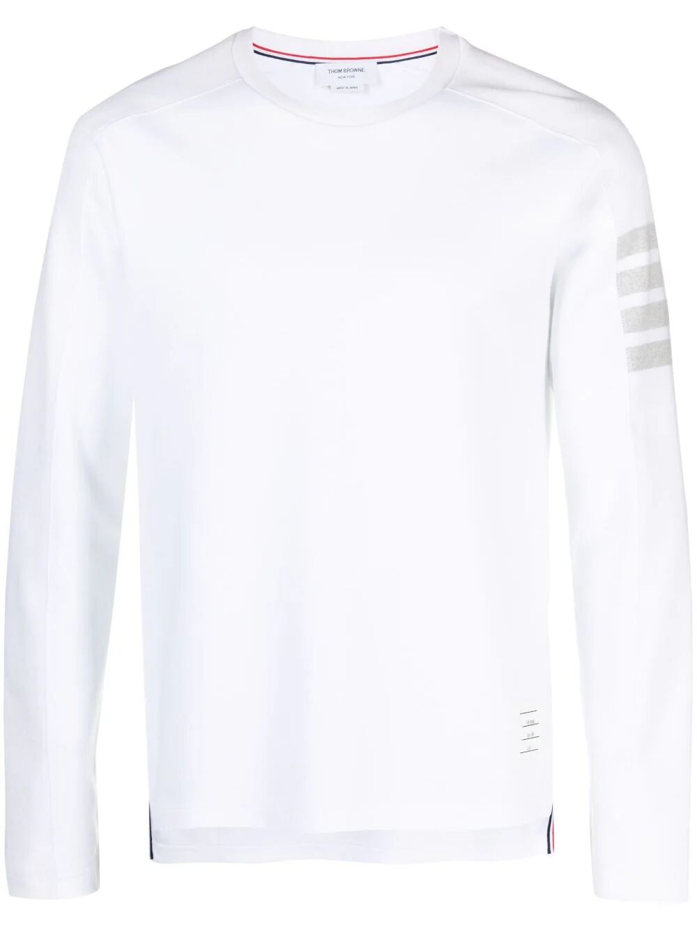 Shop Thom Browne Long Sleeve Tee With 4 Bar Stripe In Milano Cotton In White