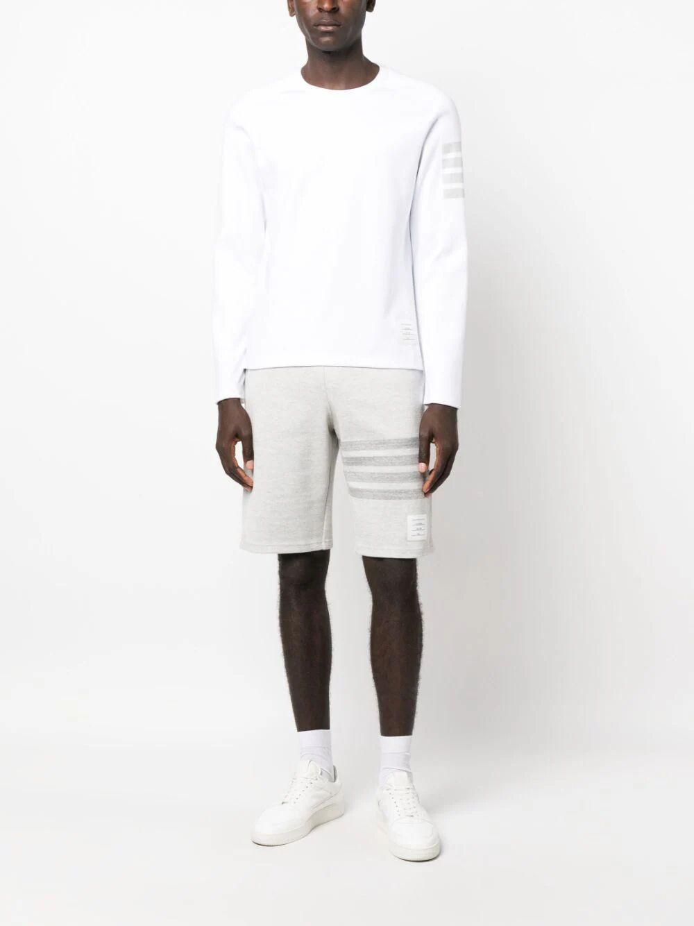 Shop Thom Browne Long Sleeve Tee With 4 Bar Stripe In Milano Cotton In White