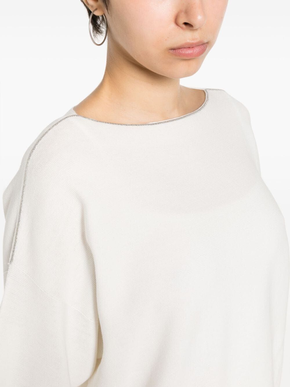 Shop Fabiana Filippi Short Sleeves Sweater In White