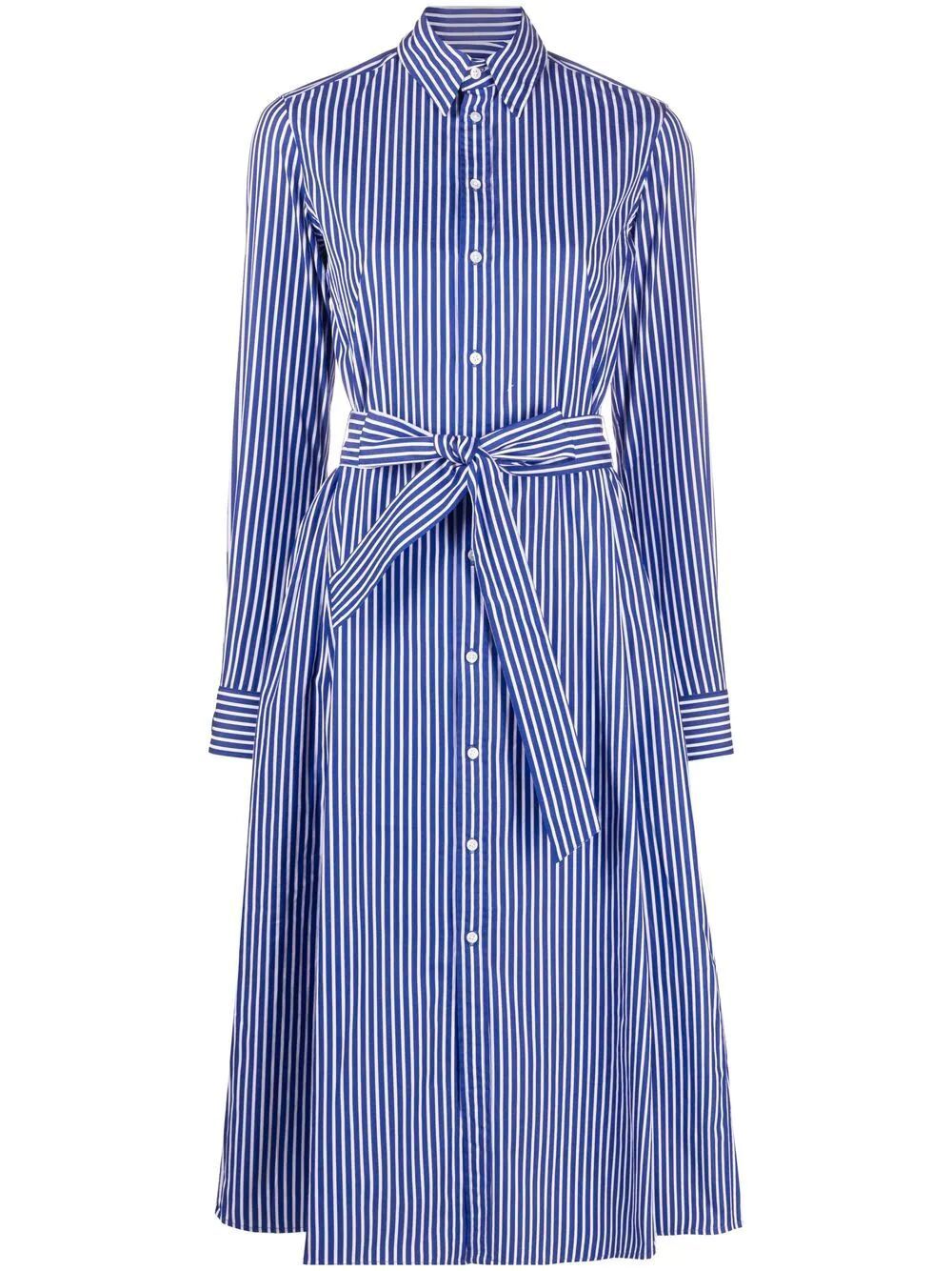 Polo Ralph Lauren Long Sleeves Chemisier Striped Long Dress In Blue