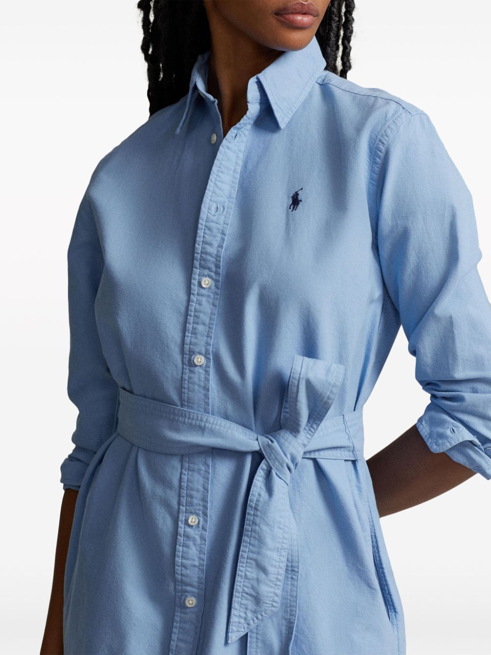 Shop Polo Ralph Lauren Long Sleeves Chemisier Long Dress In Blue
