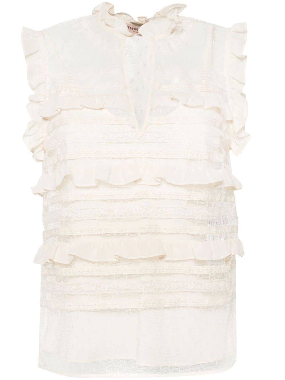 Shop Twinset Sleeveless Laced Shirt In White