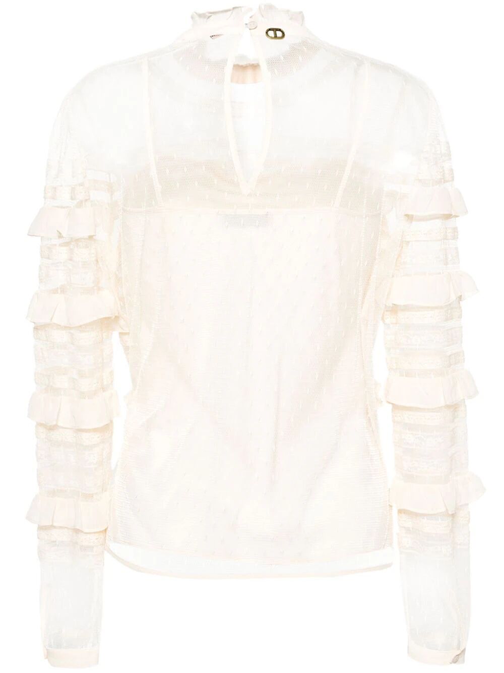 Shop Twinset Long Sleeves Laced Shirt In White