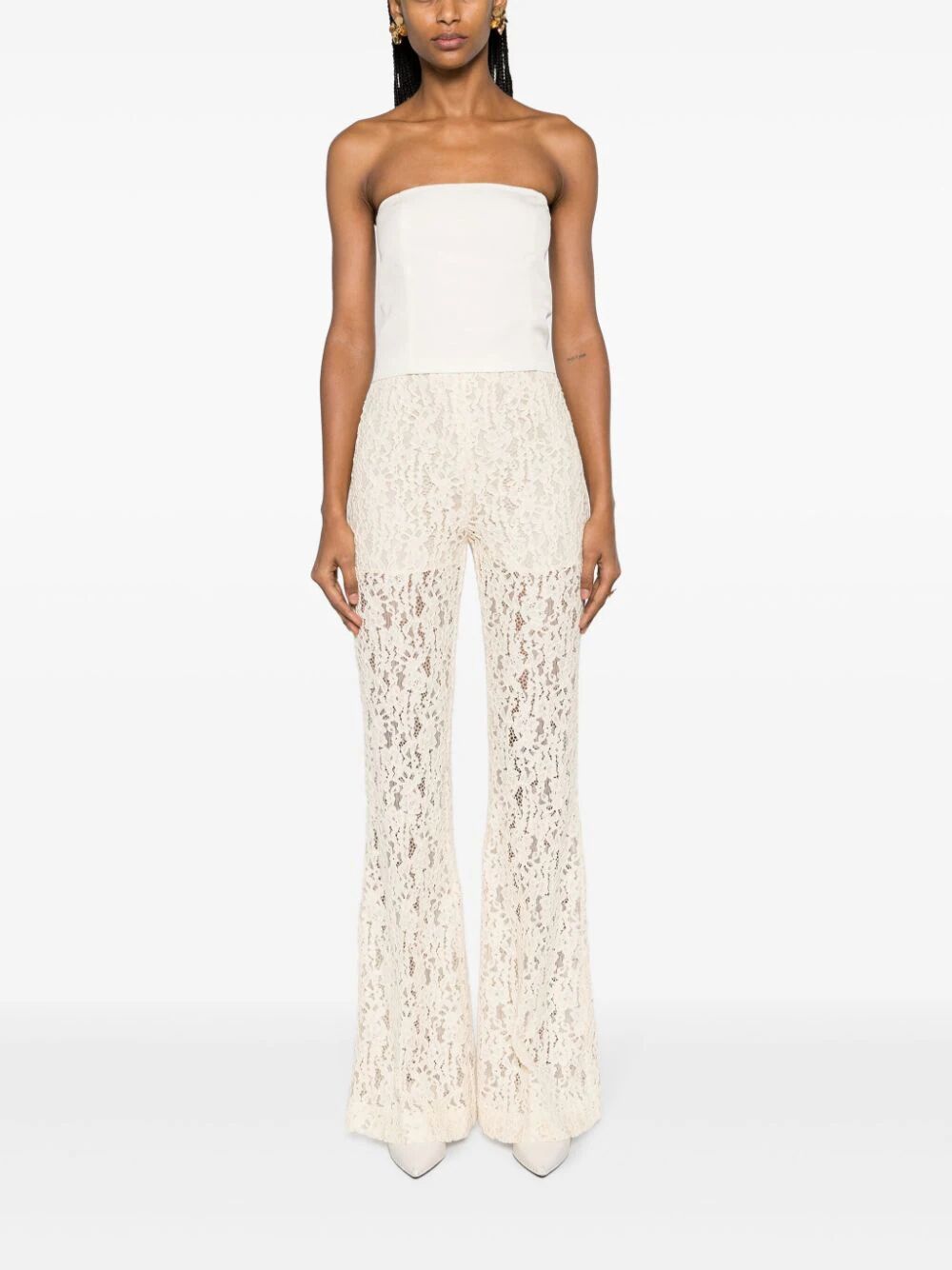 Shop Twinset Flared Laced Pants In White