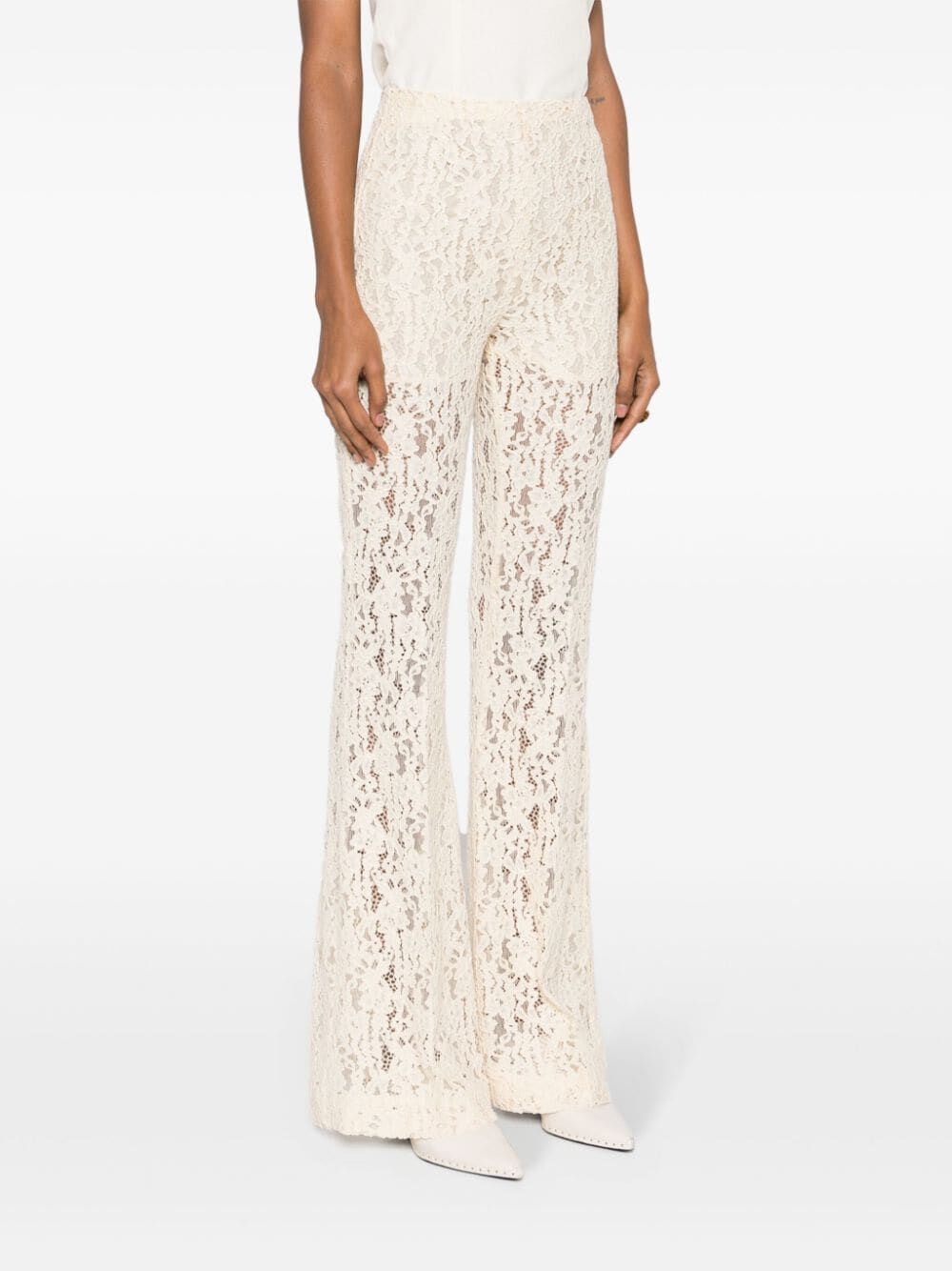 Shop Twinset Flared Laced Pants In White