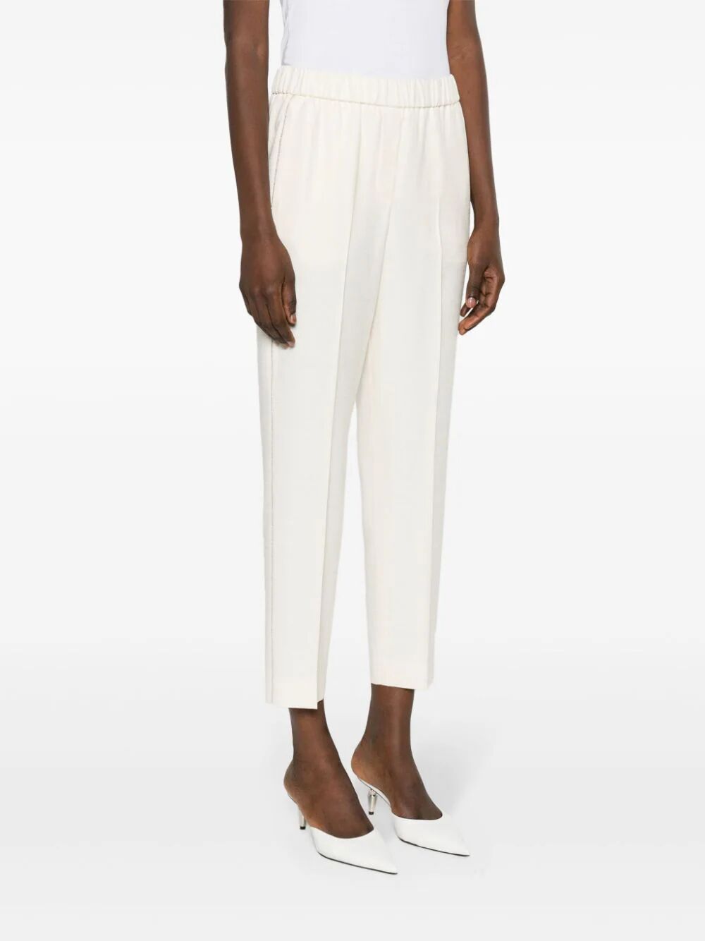 Shop Peserico Elastic Slim Pants In White