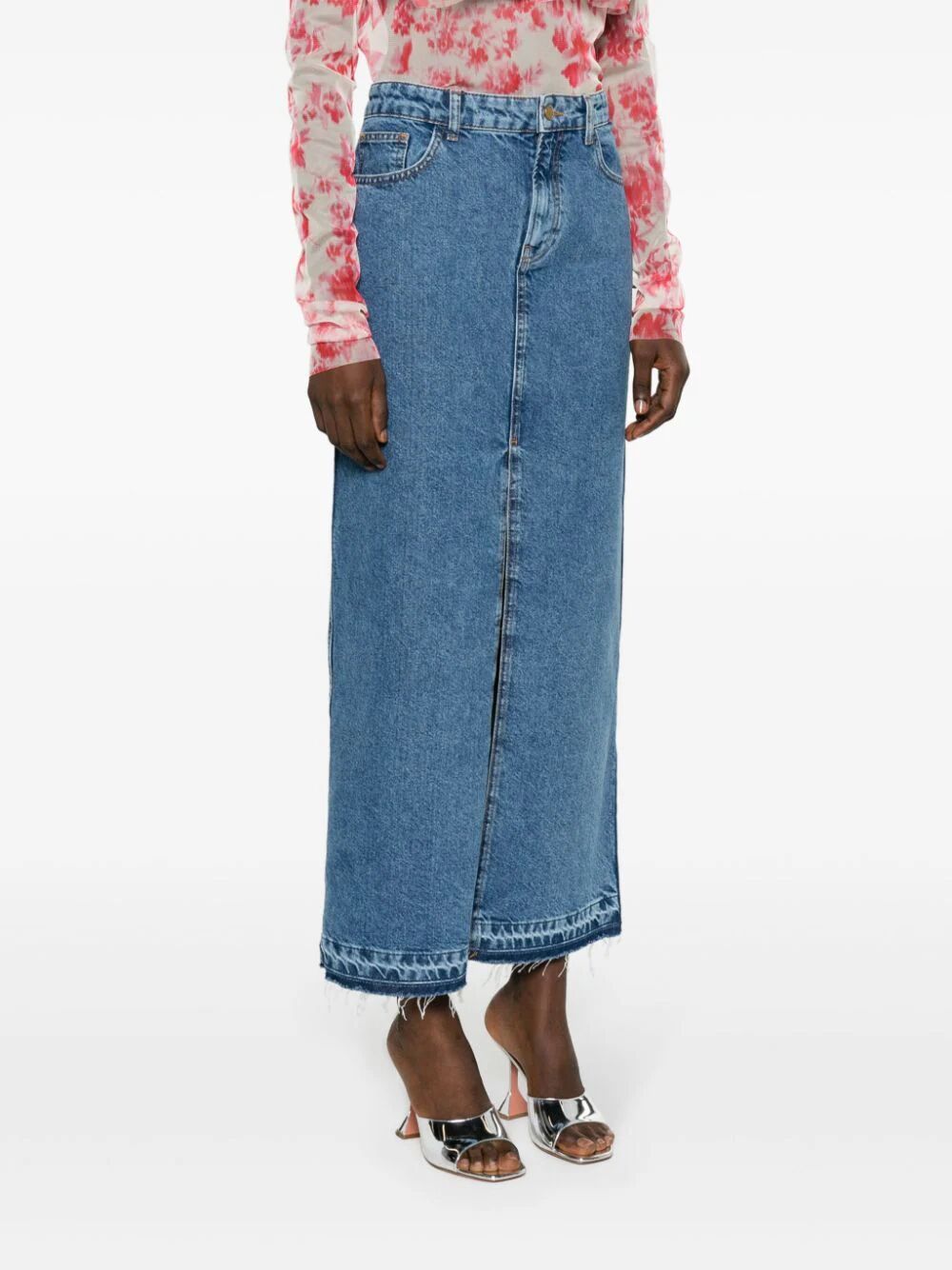 Shop Philosophy Denim Long Skirt In Blue