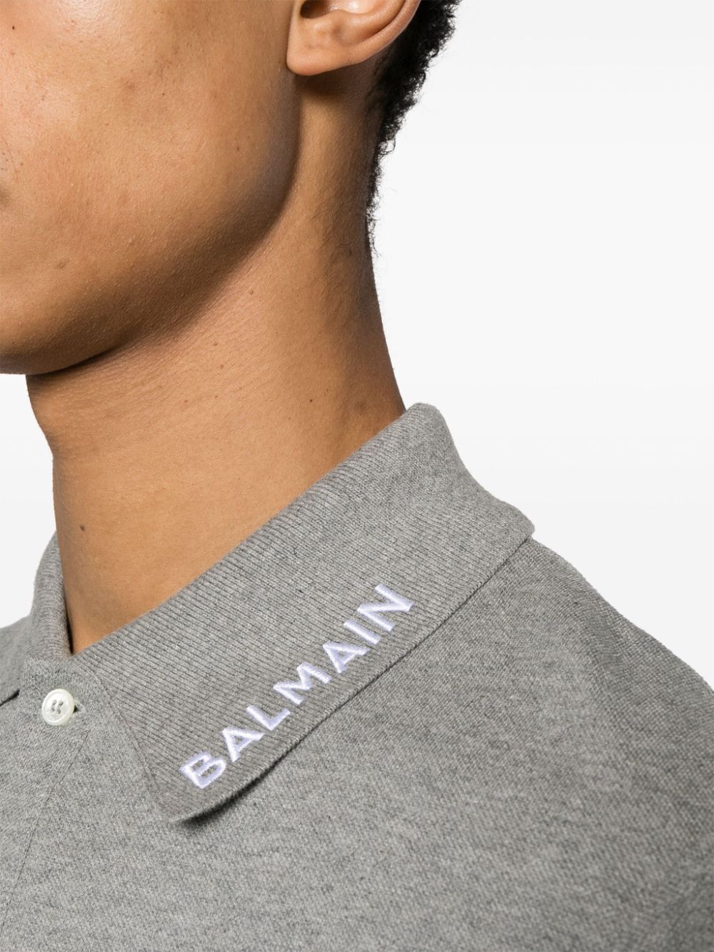 Shop Balmain Stitch Collar Polo Straight Fit In Grey