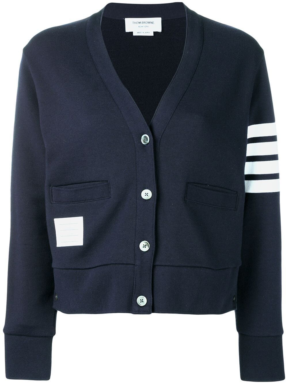 Shop Thom Browne V-neck Cardigan With Engineered 4 In Classic Loopback In Blue