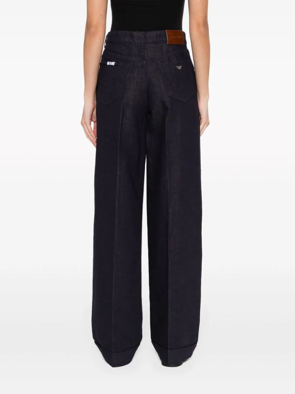 Shop Emporio Armani Wide Leg Jeans With Pences In Blue