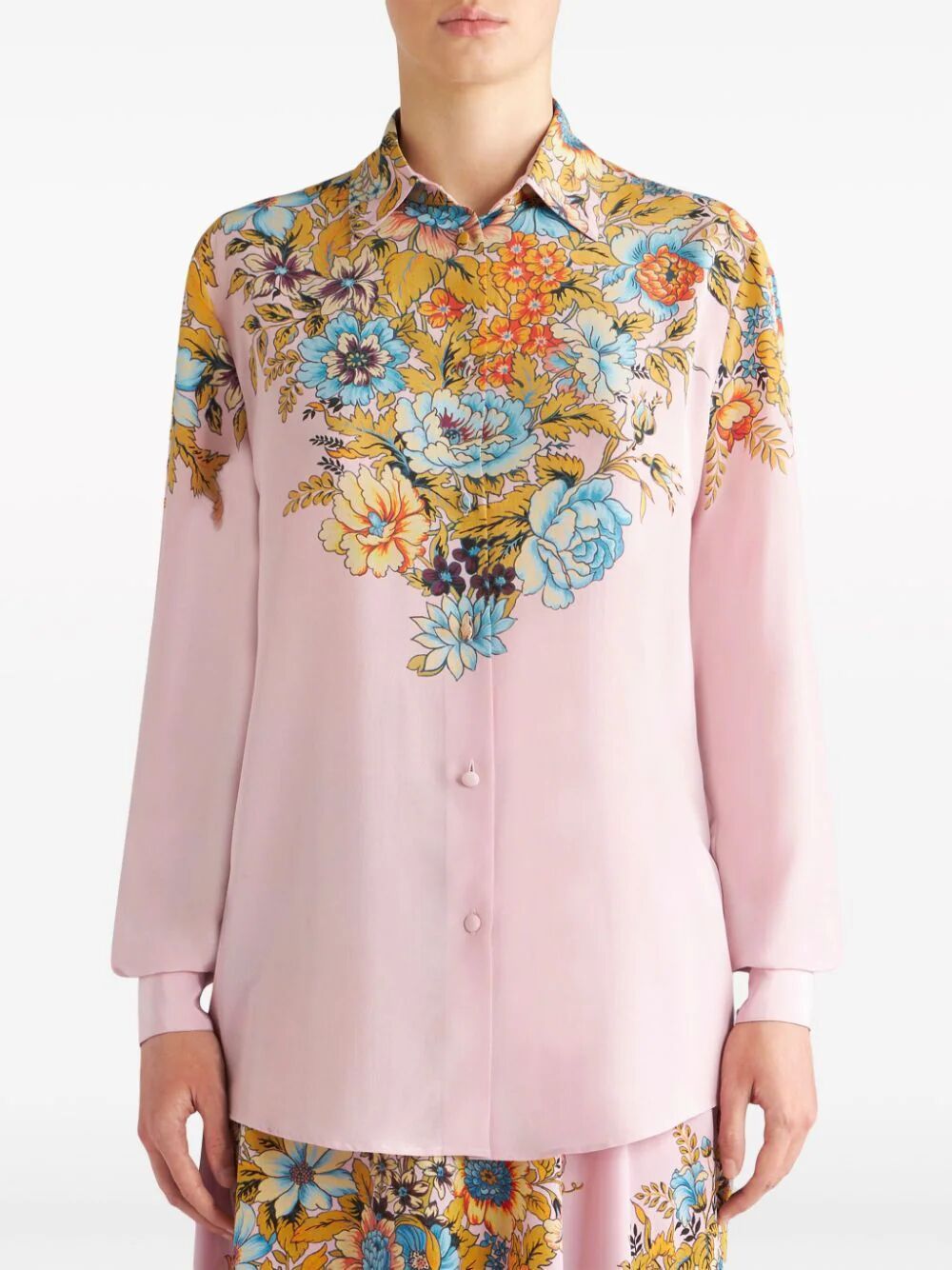 Shop Etro Crepe De Chine Shirt In Pink & Purple