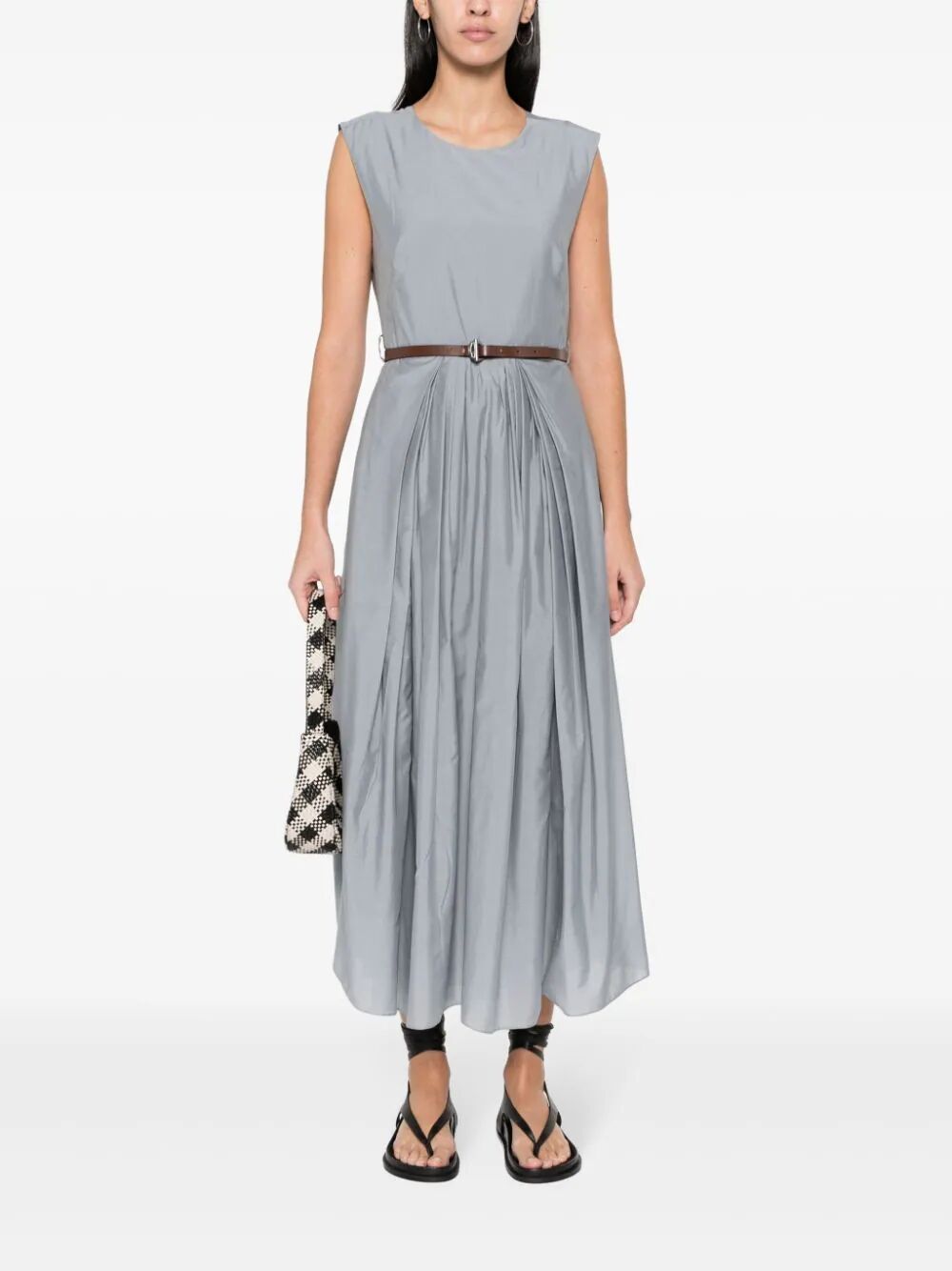 Shop Emporio Armani Sleeveless Dress With Leather Belt In Blue