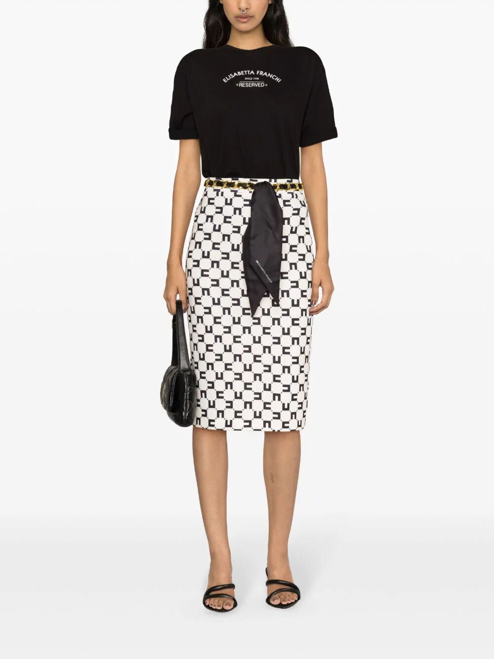 Shop Elisabetta Franchi Macro Printing Pencil Skirt With Belt In White