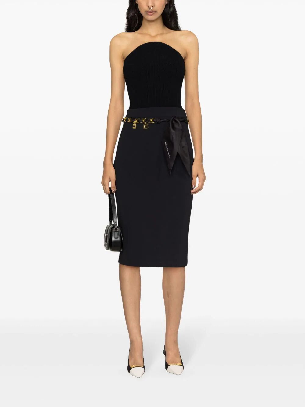 Shop Elisabetta Franchi Pencil Skirt With Belt In Black