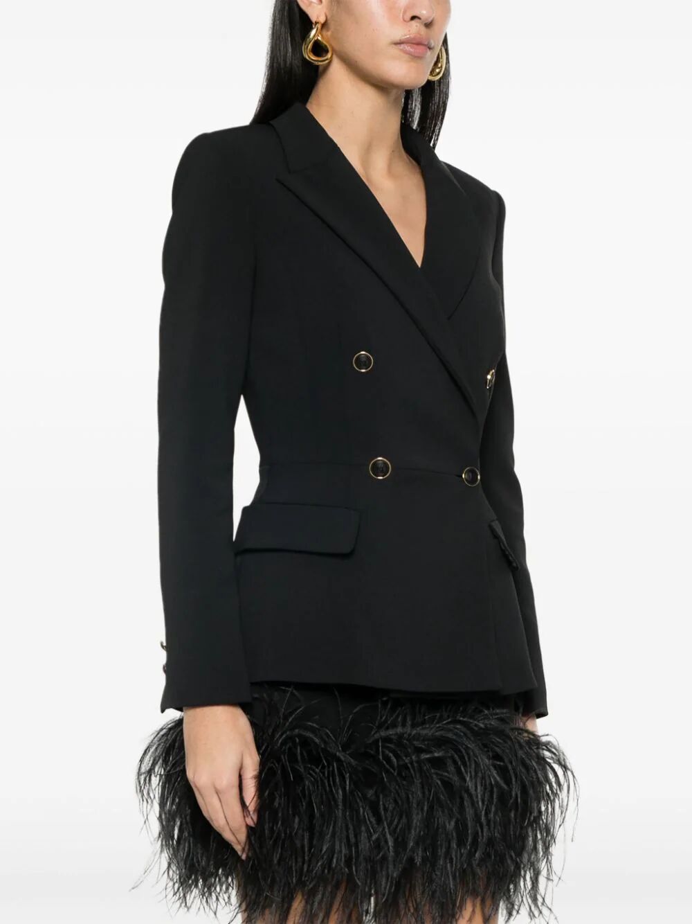 Shop Elisabetta Franchi Double Breasted Jacket In Black