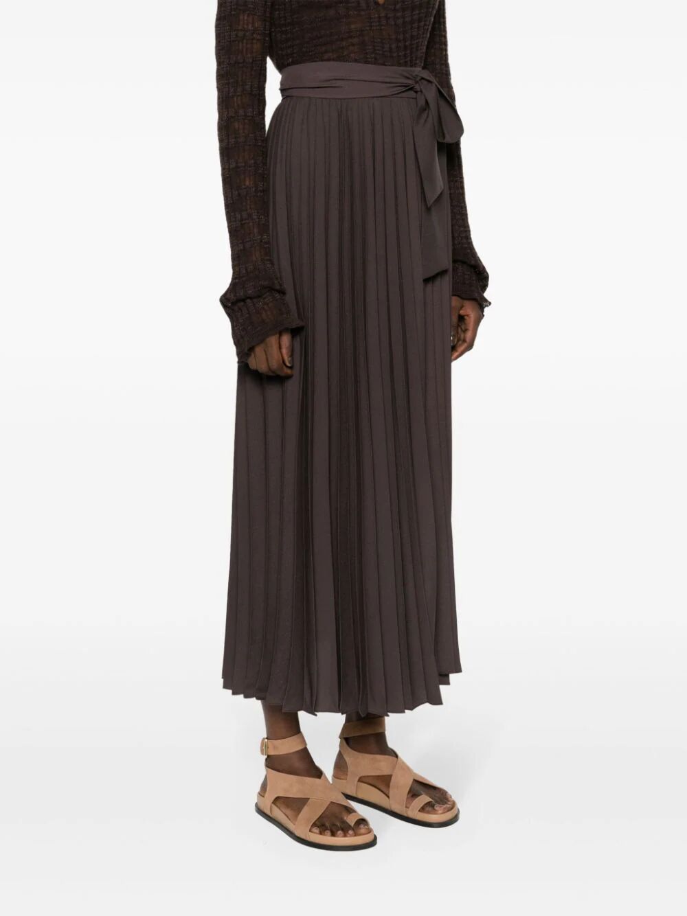 Shop P.a.r.o.s.h Long Pleated Skirt In Brown
