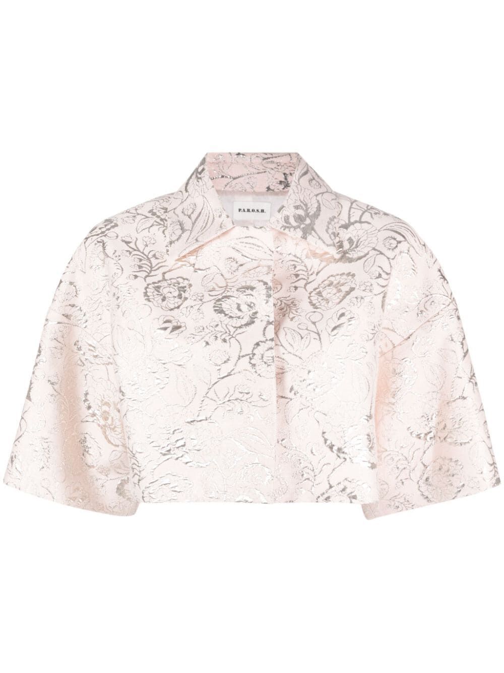 Shop P.a.r.o.s.h Jacquard Short Sleeves Jacket In Pink & Purple