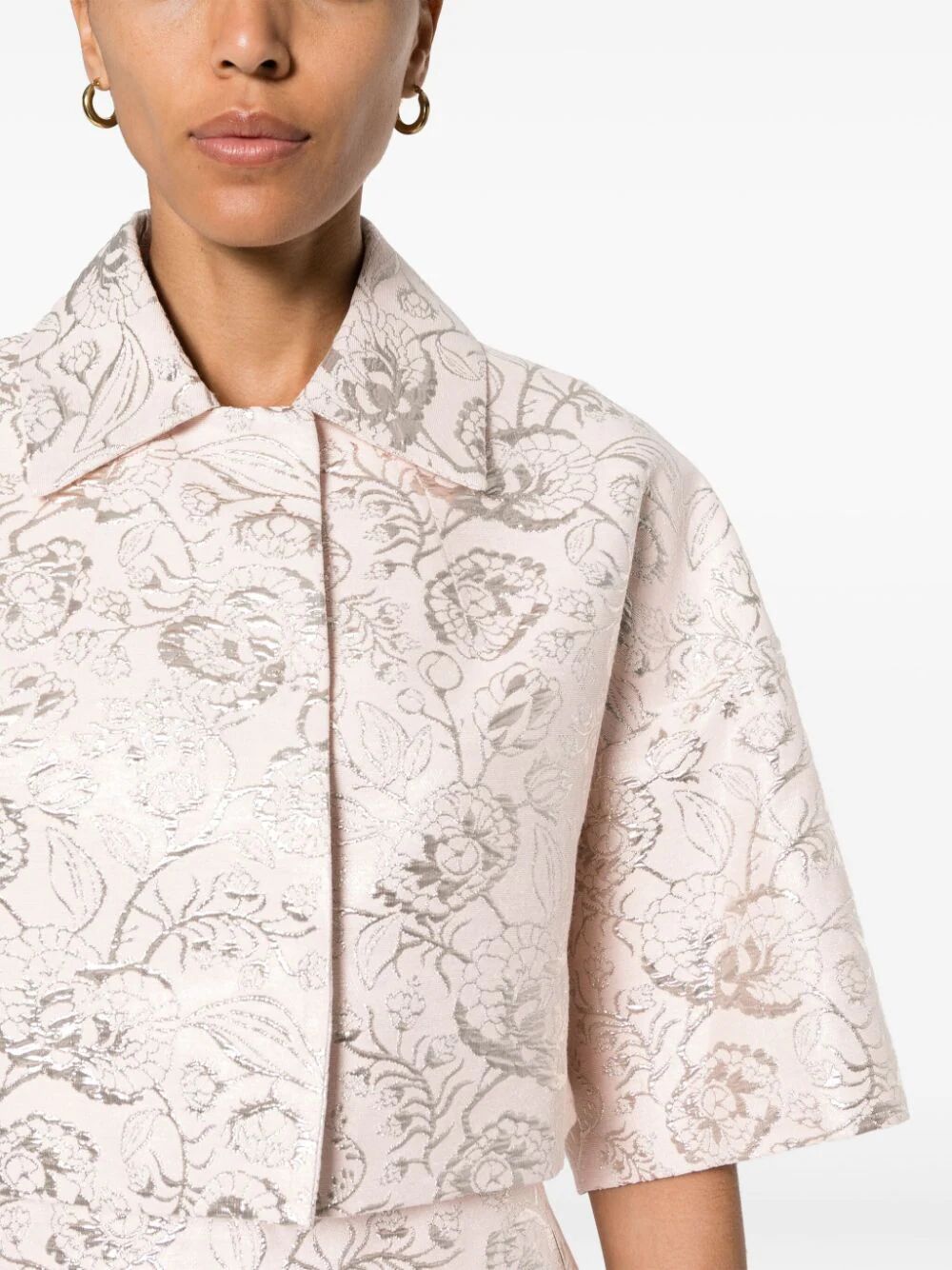 Shop P.a.r.o.s.h Jacquard Short Sleeves Jacket In Pink & Purple