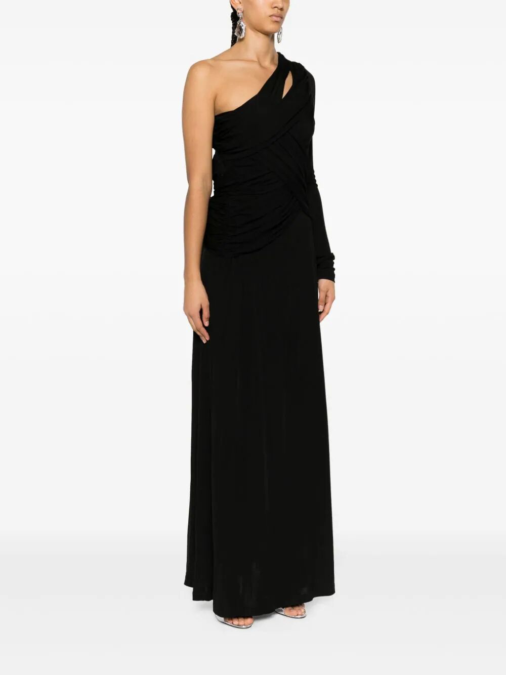 Shop Twinset Single Shoulder Long Dress In Black