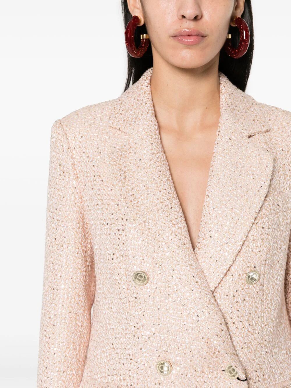 Shop Twinset Boucle Double Breasted Coat In Pink & Purple