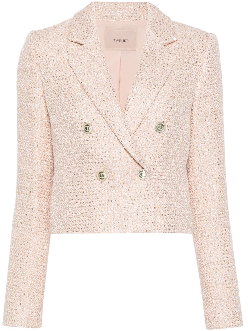 Twinset Boucle Double Breasted Jacket In Pink & Purple