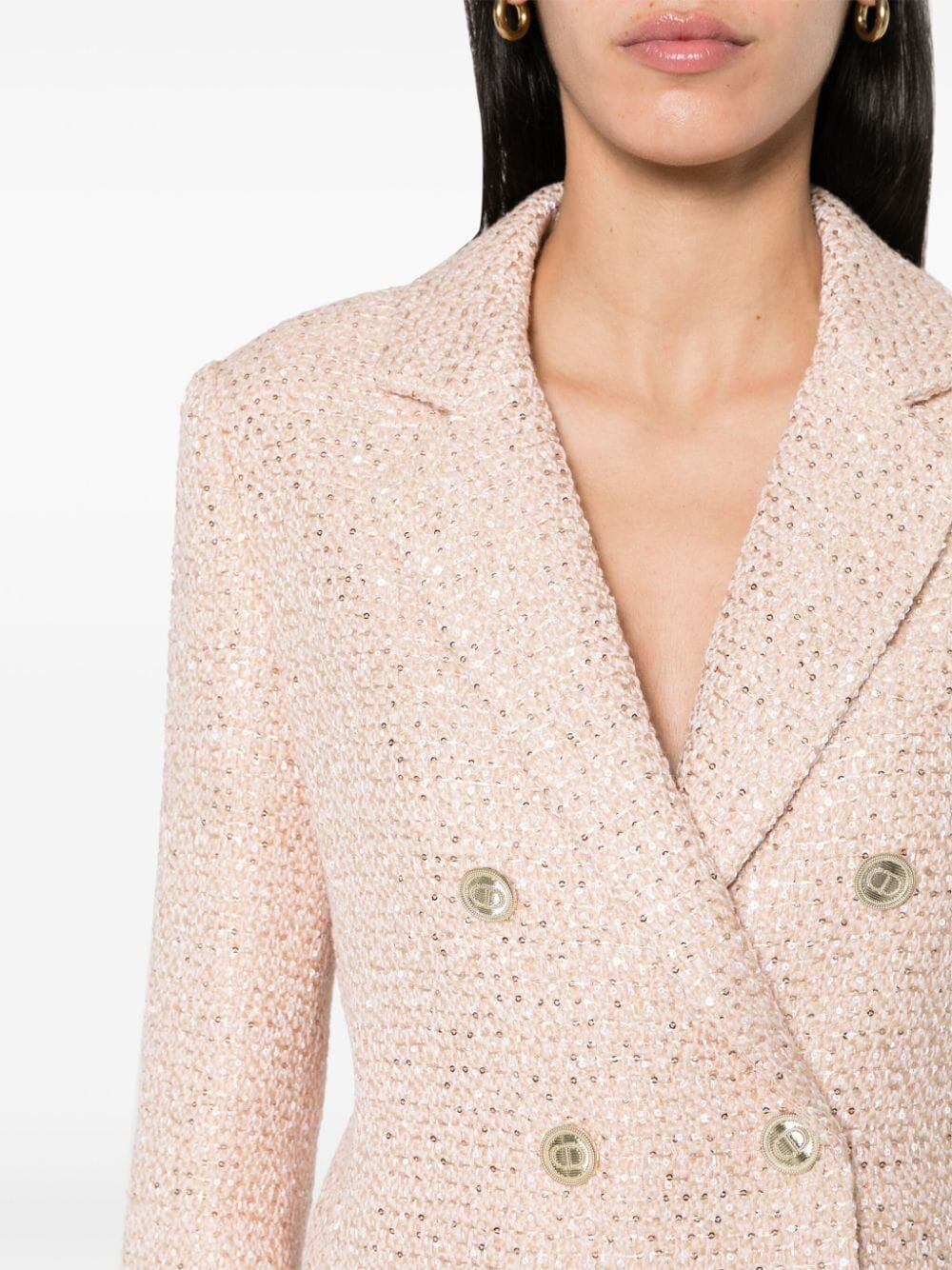 Shop Twinset Boucle Double Breasted Jacket In Pink & Purple