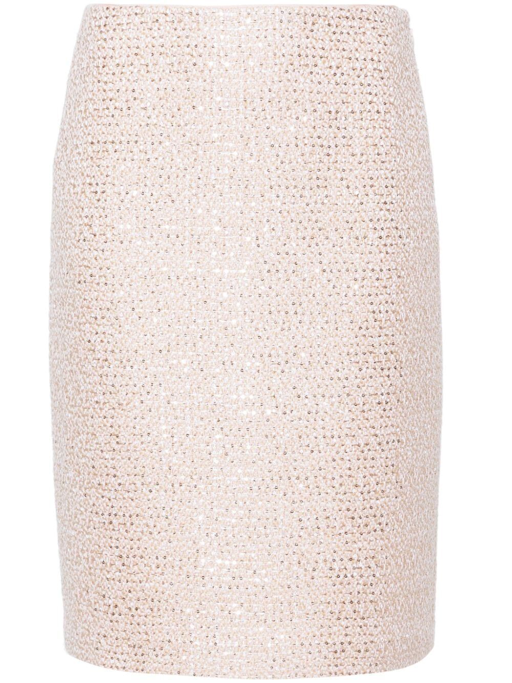 Twinset Boucle Pencil Skirt In Pink & Purple