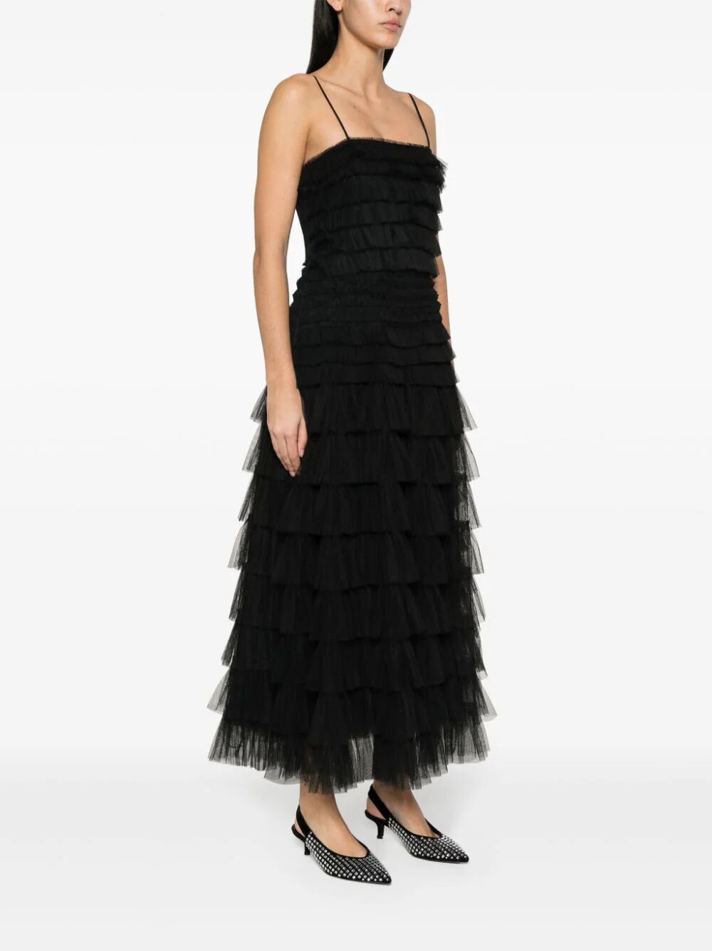Shop Twinset Brassiere Long Dress With Flounce In Black