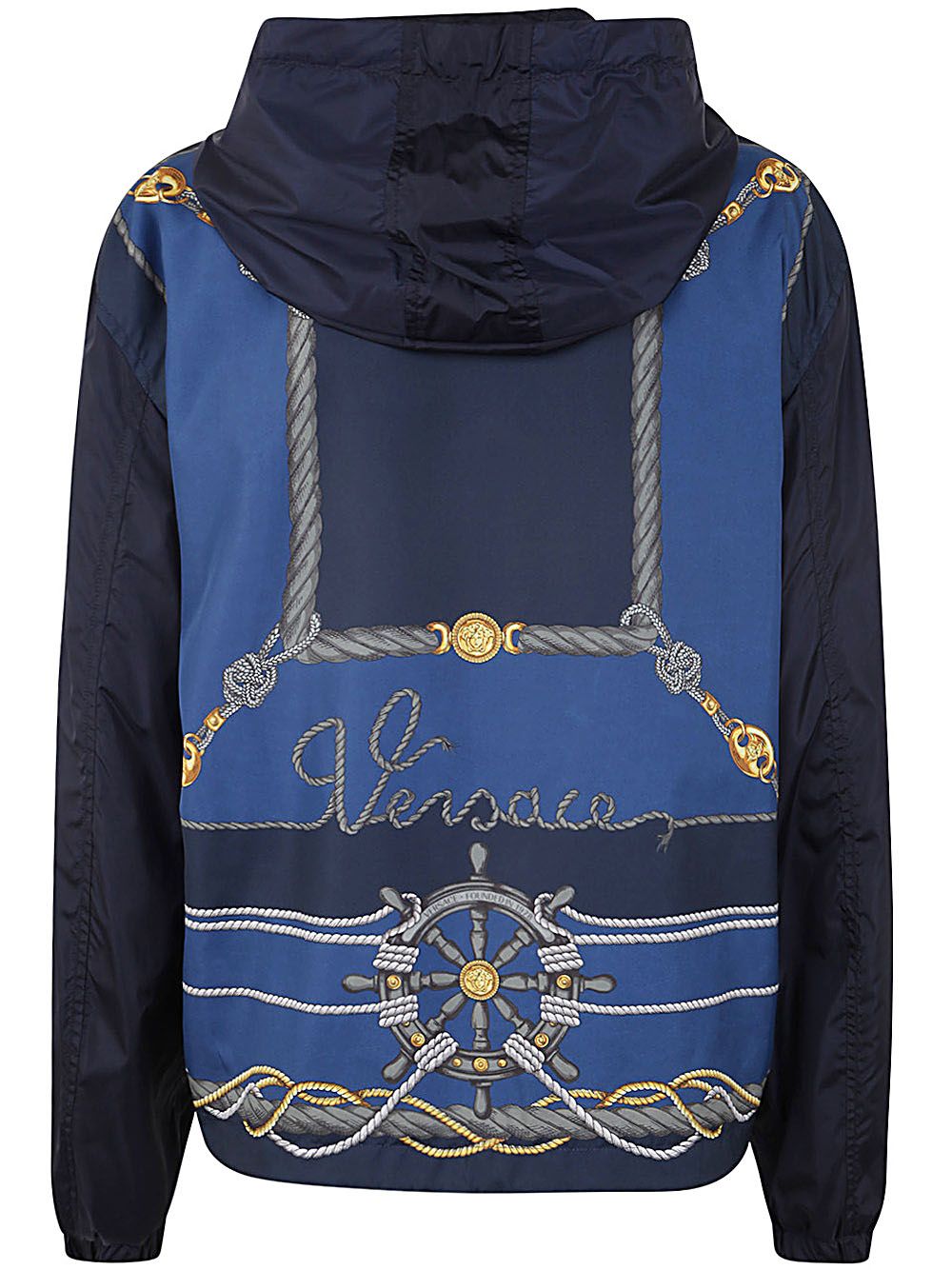Shop Versace Blouson Technical Fabric And Poly Twill With  Nautical Print +  Writing Embroidery In Blue