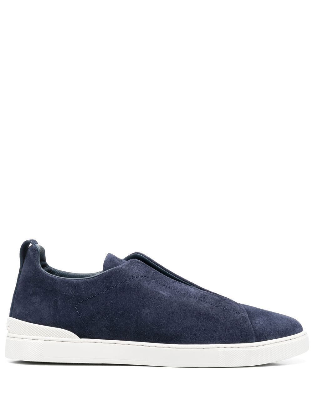 Zegna Triple Stitch Low Top Sneakers In Blue